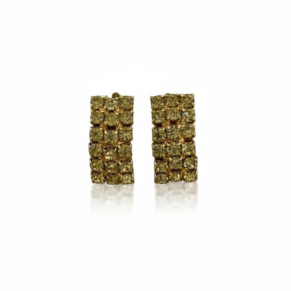 Vintage lemon yellow crystal rhinestone clip on earrings - Picture 6 of 6